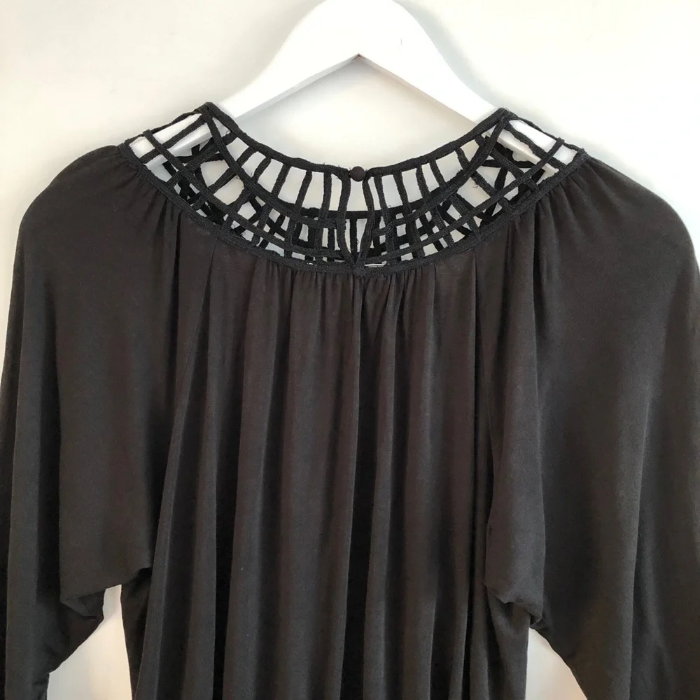 Anthropologie Black Embroidered Lace Bib Top Size XS